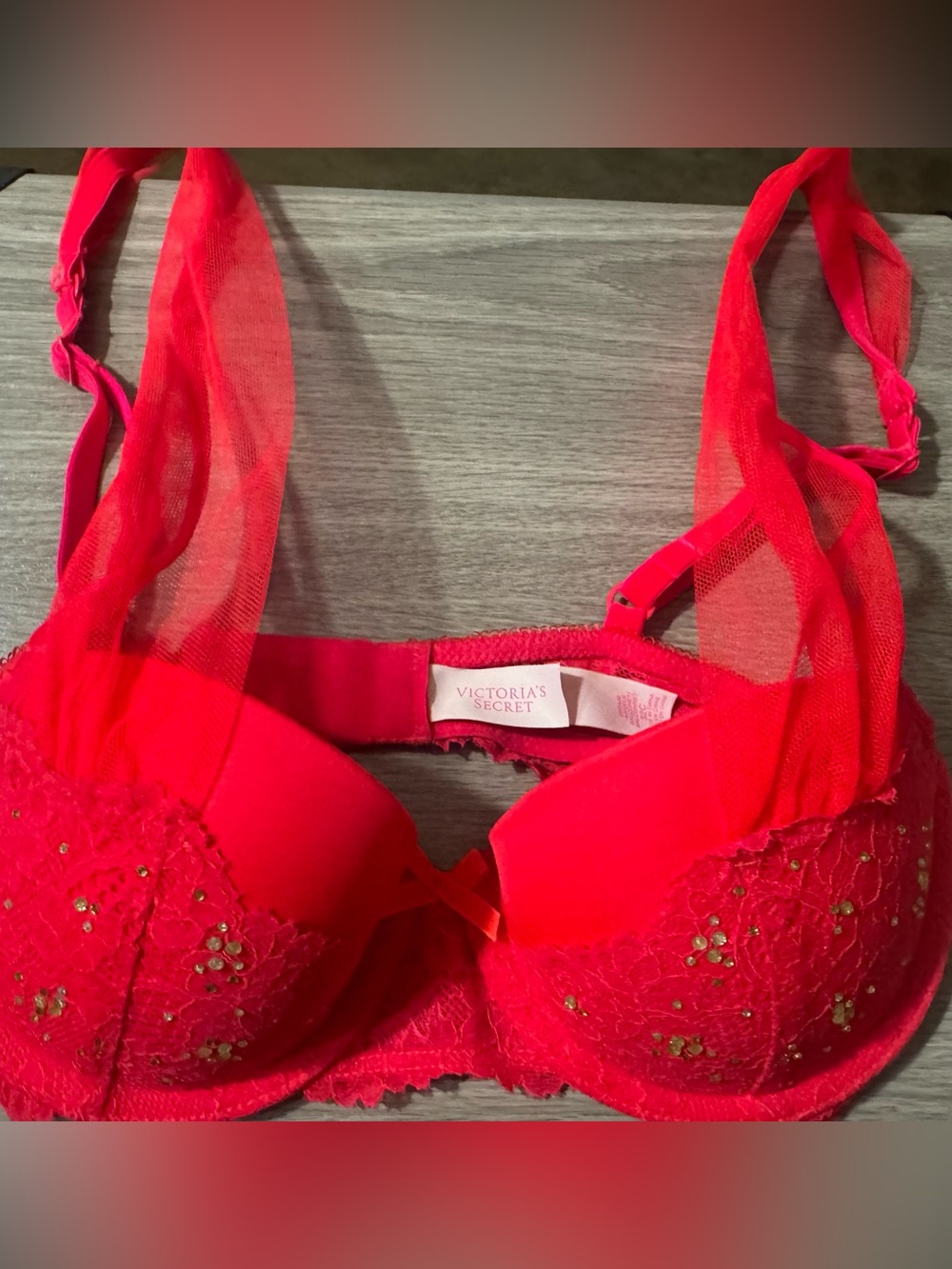 Victoria's Secret Hot Pink Lace Rhinestone Push-Up Bra